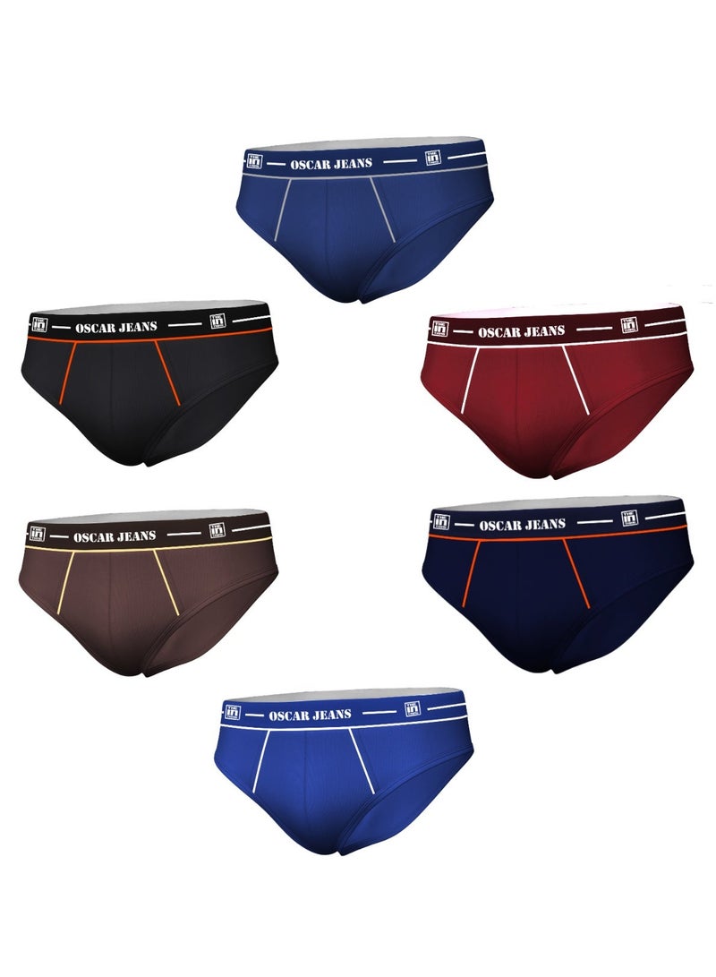 OSCAR JEANS 6-Pack Premium 100% Cotton Men's Underwear Briefs Super Combed Soft Knitted Antibacterial Breathable Elastic Waistband - Image 1